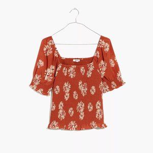 [NWT] Madewell Floral Georgette Puff-Sleeve Smocked Bodice Top